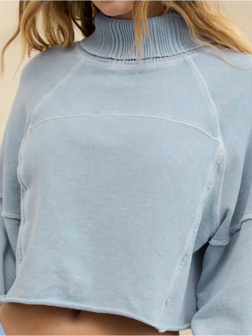 aerie Powder  Charcoal Cropped Turtleneck Sweatshirt